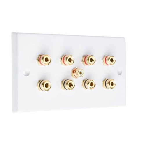 MSG 8x BNC Wall Plate White | Nickel Plated Brass Terminals, No Soldering